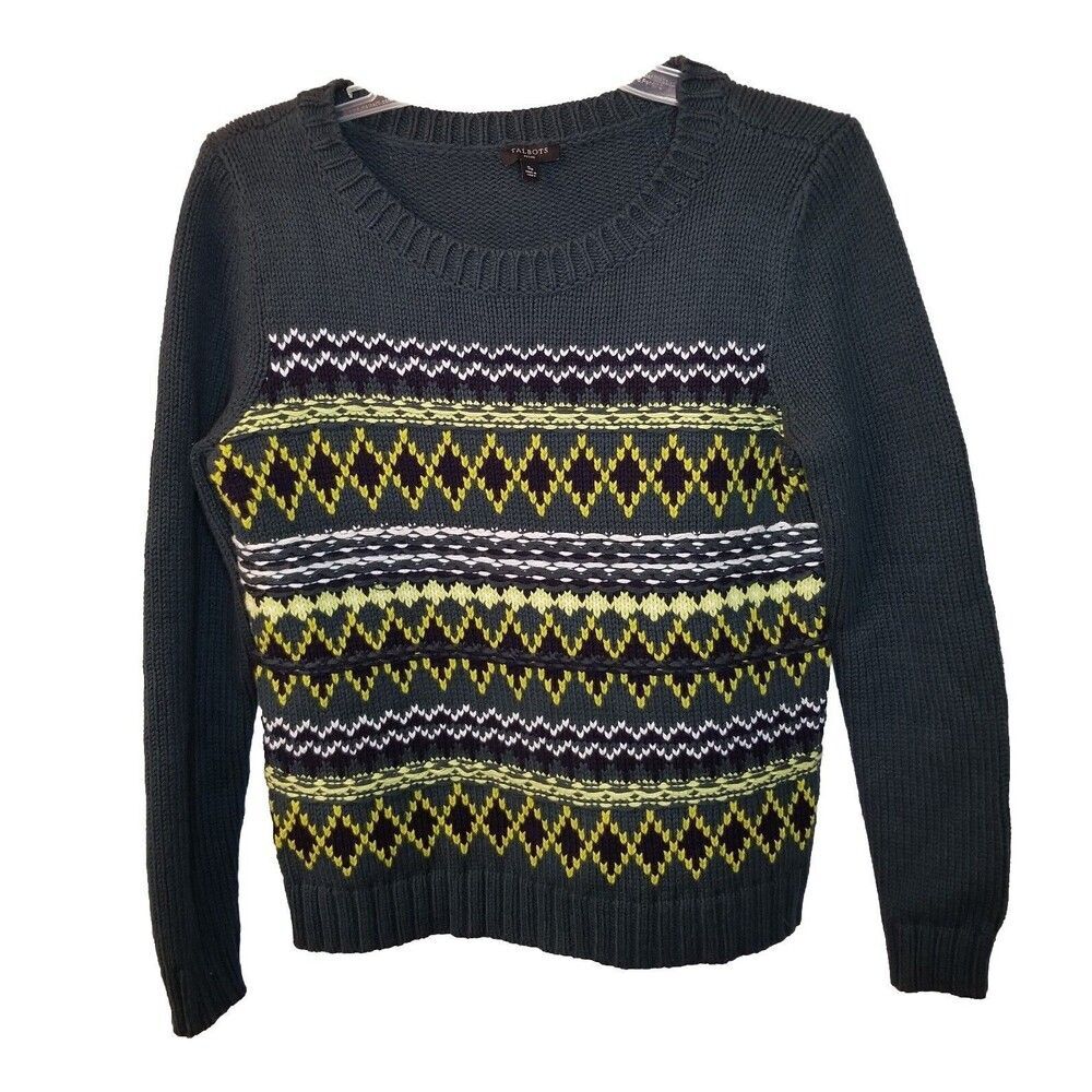 Talbots Sweater Womens Small SP Petite Fair Isle Nordic Striped Knit Fall Winter
